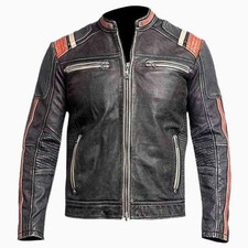 Jaqueta de motociclista masculina retrô vintage cafe racer desgastada preta couro comprar usado  Enviando para Brazil