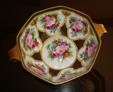 Noritake tigela grande de duas alças pintada à mão rosas e ouro, chave grega, octogonal, usado comprar usado  Enviando para Brazil