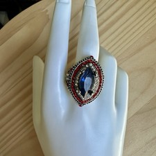 Anel Patriotic USA Cocktail Statement tamanho 10 vermelho azul branco/claro banhado a prata comprar usado  Enviando para Brazil