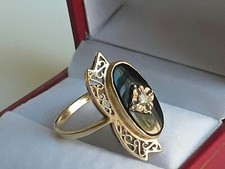 Anel vitoriano de ouro maciço 14k oval onix + diamante comprar usado  Enviando para Brazil