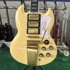 Guitarra elétrica personalizada SG creme amarelo tremolo ponte captadores H-H-H guitarra comprar usado Guitarra elétrica personalizada SG creme amarelo tremolo ponte captadores H-H-H guitarra comprar usado  Enviando para Brazil