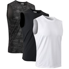 Pacote com 3 regatas masculinas musculosas camisas sem mangas colete de ginástica secagem rápida treino esportes, usado comprar usado  Enviando para Brazil