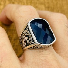 Anéis turcos masculinos feitos à mão com pedra preciosa otomana prata 925 safira azul MR#407 comprar usado  Enviando para Brazil