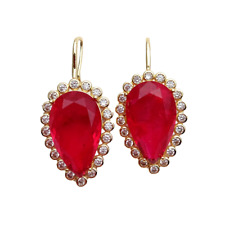 Brincos femininos de luxo Big Teardrop quartzo vermelho cristal Cz gancho pendurado joias comprar usado  Enviando para Brazil