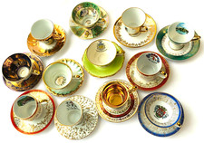 Xícaras Demitasse Expresso antigas com pires com detalhes dourados - porcelana fina importada comprar usado  Enviando para Brazil