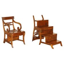 DESLUMBRANTE POLTRONA BIBLIOTECA COURO METAMÓRFICO VINTAGE MOGNO BERGERE DEGRAUS comprar usado  Enviando para Brazil