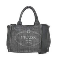 Bolsa de mão PRADA Logo Canapa 2 vias ombro couro lona preta GHW 30EE902 comprar usado  Enviando para Brazil