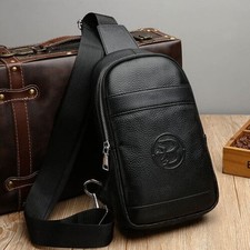 Usado, Mochila masculina estilingue, 100% couro genuíno bolsa tiracolo bolsa de ombro comprar usado  Enviando para Brazil
