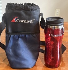 Porta-garrafas Carnival Cruise Lines azul isolado alça transversal e copo comprar usado  Enviando para Brazil