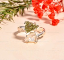 Anel de diamante Herkimer moldavita bruta prata esterlina 925 joias de cristal de cura comprar usado  Enviando para Brazil