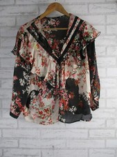 Blusa Zara feminina top creme preto vermelho estampa floral gola V transparente comprar usado  Enviando para Brazil