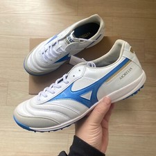 Tênis de futebol Mizuno Morelia Sala Elite masculino relvado largo (2E) barbeador branco azul dourado comprar usado  Enviando para Brazil