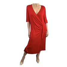 Usado, Vestido midi Basler tamanho 46 AU 14 L jersey vermelho manga curta cruzado comprar usado  Enviando para Brazil