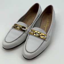 Mocassim Salvatore Ferragamo Feminino 6 B Couro Branco Dourado Horsebit Slip On comprar usado  Enviando para Brazil