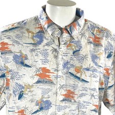 Camisa havaiana Tommy Bahama XL surfistas ondas palmeiras branco azul laranja, usado comprar usado  Enviando para Brazil