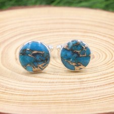 Abotoaduras de prata esterlina 925 com pedra preciosa turquesa natural para presente especial masculino comprar usado  Enviando para Brazil