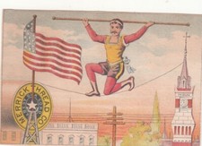 Merrick Thread corda apertada andador bandeira americana campanário relógio cartão Vict c1880s comprar usado  Enviando para Brazil