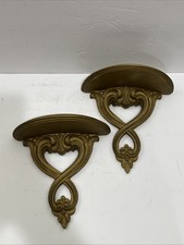 Prateleiras de madeira vintage Syroco dourada dourada MCM, conjunto de 2 comprar usado  Enviando para Brazil
