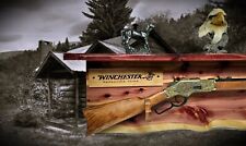 Vitrine de rifle Winchester borda viva rústica com prateleira cedro vermelho fazenda ocidental comprar usado  Enviando para Brazil