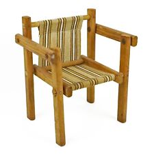 Sillón plegable vintage de madera en miniatura de arte popular hecho a mano con tela a rayas segunda mano  Embacar hacia Argentina