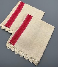 Toalhas de cozinha vintage listradas vermelhas de linho - Conjunto de (2) - Renda crochê comprar usado  Enviando para Brazil