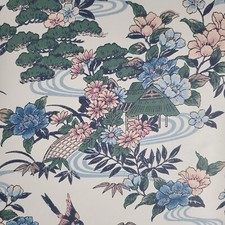 Papel de parede oriental cênico asiático floral pagode pássaros verde rosa azul remanescente 25' , usado comprar usado  Enviando para Brazil
