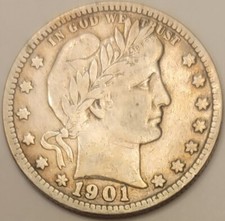 Moeda de 25 centavos de dólar de prata barbeiro 1901 (P) - Parece muito bom estado (MUITO) - PREÇO PARA VENDER! comprar usado  Enviando para Brazil