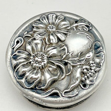 Tampa de frasco de pó antigo vintage prata esterlina Art Nouveau Repousse penteadeira comprar usado  Enviando para Brazil