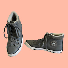 Tênis Converse Chuck Taylor couro e camurça cano alto cinza escuro juvenil tamanho 5 comprar usado  Enviando para Brazil