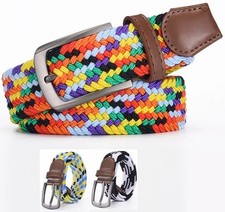Novo Cinto Masculino Feminino Multicolorido Tecido Trançado Lona Elástico Jeans Cintos Fivela comprar usado  Enviando para Brazil