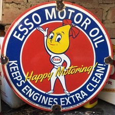 Plaque émaillée ++ESSO HAPPY MOTORING MADAME++ Enamel sign ∅30cm ⛽️ comprar usado  Enviando para Brazil