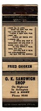 Sandwich shop matchbook for sale  Lewisville