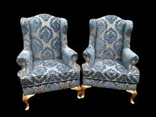 Par de Cadeiras Luís XVI Francês Dourado Azul Damasco Bergère Antigo 1900 Elegante comprar usado  Enviando para Brazil