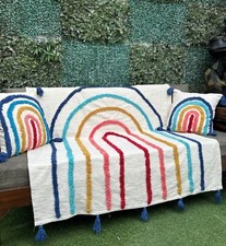 Conjunto de lençóis de algodão king size com design tufado arco-íris – Roupa de cama boho chique comprar usado  Enviando para Brazil