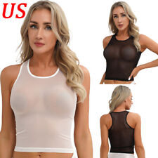 Camisa feminina transparente malha crop top cropped malha sem mangas colete camisa comprar usado  Enviando para Brazil