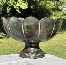 Tigela de pedestal decorativa vintage bronze metal com borda recortada pátina Verdigris comprar usado  Enviando para Brazil
