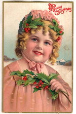 Usado, ANTIGO CARTÃO POSTAL DE NATAL EM RELEVO MENINA BONITA EM ROSA, OLHOS AZUIS comprar usado  Enviando para Brazil