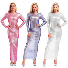 Vestido maxi feminino sexy transparente manga longa metálico brilhante transparente Bodycon comprar usado  Enviando para Brazil