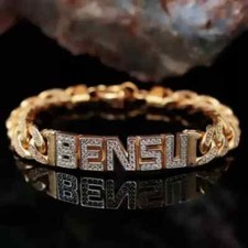 Pulseira de prata esterlina amarela 925 10 quilates redonda simulada diamante nome personalizado comprar usado  Enviando para Brazil