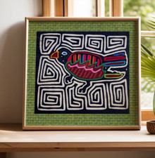 Colcha MOLA feminina etnográfica latino-americana BIRD KUNA têxtil PANAMÁ 14"x11" comprar usado  Enviando para Brazil