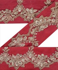 Sanskriti Vintage Sari Borda Frisada à Mão Acabamentos Artesanais Decoração 1 Jarda Floral Zari Rosa, usado comprar usado  Enviando para Brazil
