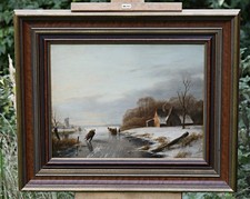 Johannes Hessel Brolsma (1909-1990) Zimowy krajobraz Obraz olejny Łyżwiarze, używany na sprzedaż Johannes Hessel Brolsma (1909-1990) Zimowy krajobraz Obraz olejny Łyżwiarze, używany na sprzedaż  PL