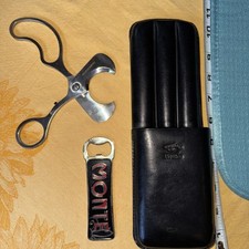 Estojo de charuto Cuban Crafter couro preto três viagens e cortadores tesoura Monte Cristo, usado comprar usado  Enviando para Brazil