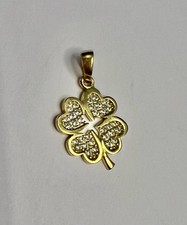 Pingente trevo de quatro folhas de ouro maciço 14K com zircônias cúbicas, usado comprar usado  Enviando para Brazil