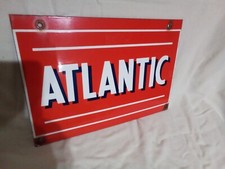 PLACA DE BOMBA DE GASOLINA VINTAGE PUBLICIDADE ATLÂNTICA GASOLINA PORCELANA VERMELHA 13" x 9" comprar usado  Enviando para Brazil