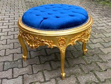 Pufe de banco italiano barroco rococó folha de ouro azul real veludo assento tufado comprar usado  Enviando para Brazil