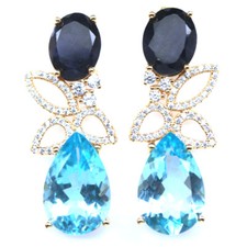 Usado, 925 Argent Sterling 10 x 15 Mm. Topaze Bleu Ciel, Saphir & Zircon Boucles comprar usado  Enviando para Brazil