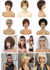 Peruca feminina feminina real natural curta reta encaracolada cabelo ondulado cosplay completa comprar usado  Enviando para Brazil