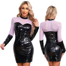 Fantasia feminina streetwear vestido de couro envernizado vestidos patchwork roupas malha comprar usado  Enviando para Brazil