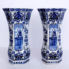 PAR DE VASOS DE TULIPA AZUL E BRANCO DELFT DECORAÇÃO MOINHO DE VENTO HOLANDA comprar usado  Enviando para Brazil